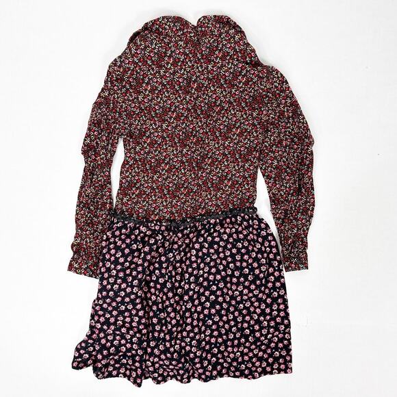 Zara Girls Mixed Floral Dress Girls‎ 7 Multicolor Red Navy Long Sleeve - Picture 2 of 5